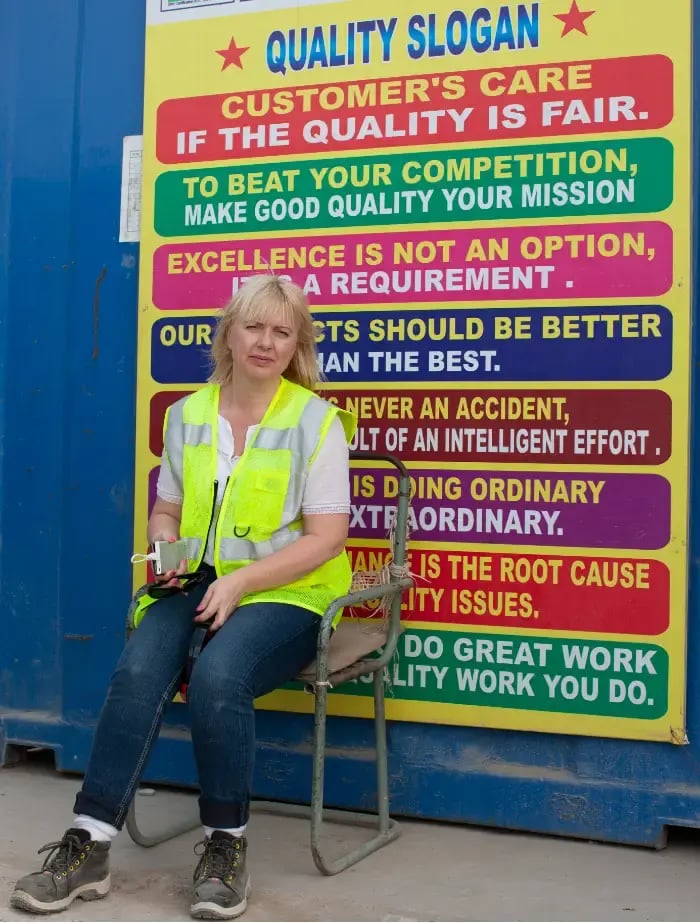 Nina Lehtonen at a precast plant site in India